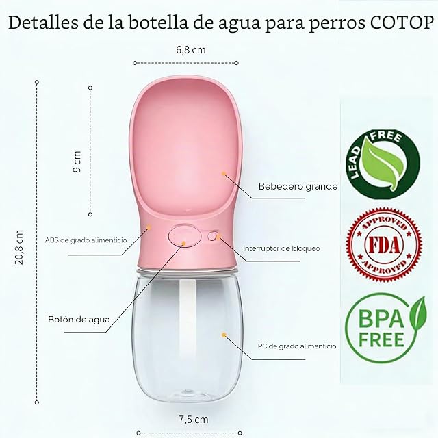 Foto 3 de 6 de COTOP Botella para Perros, 350ml dispensador de Agua Antibacteriano para Mascotas