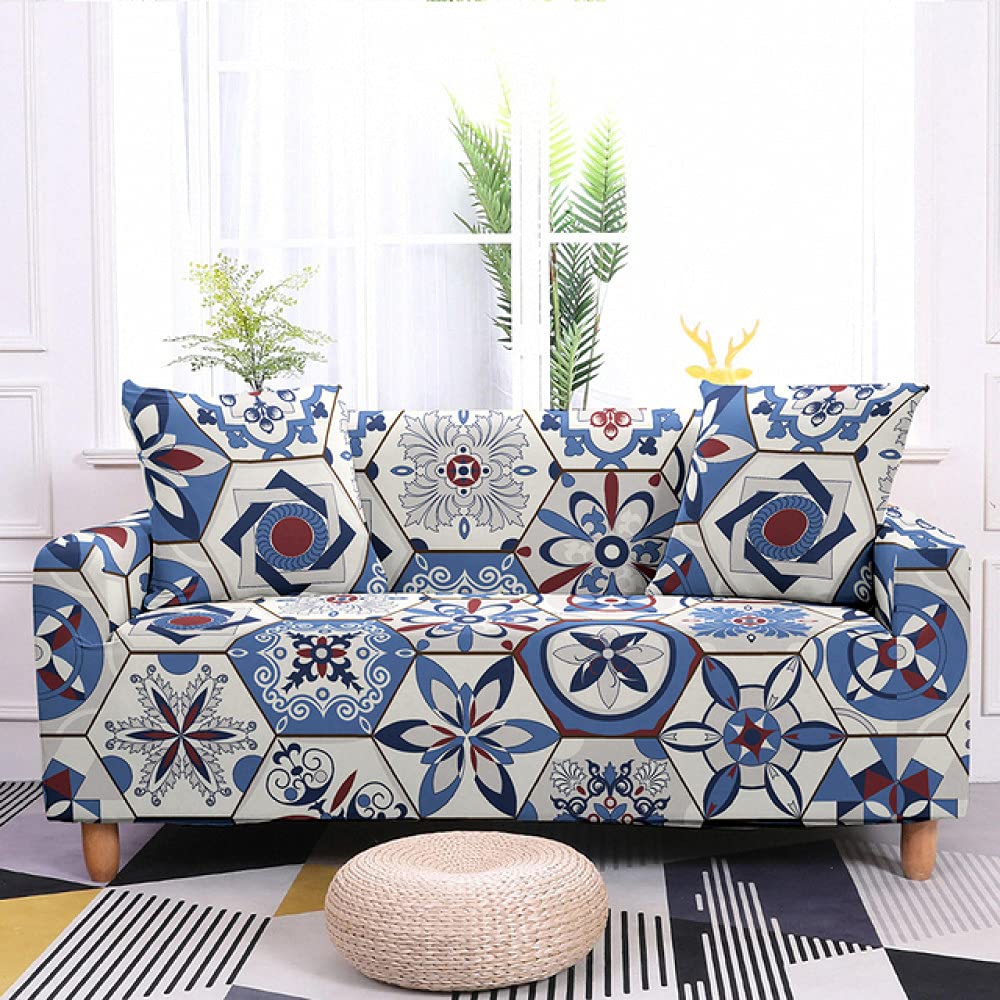 Housse de canapé géométrique hexagone élastique 3 places 190-230cm
