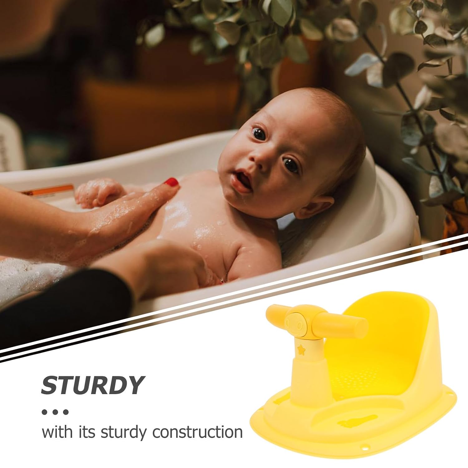 Bathtub Chair Bath Seat Non-Slip Shower Seat with Yellow Footprint Design for Boys and Bathing Support