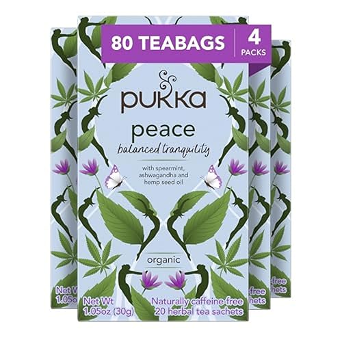 Pukka Bolsas de té orgánico, té de hierbas Peace con aceite de menta verde, Ashwagandha y semillas de cáñamo, perfectas para una tranquilidad