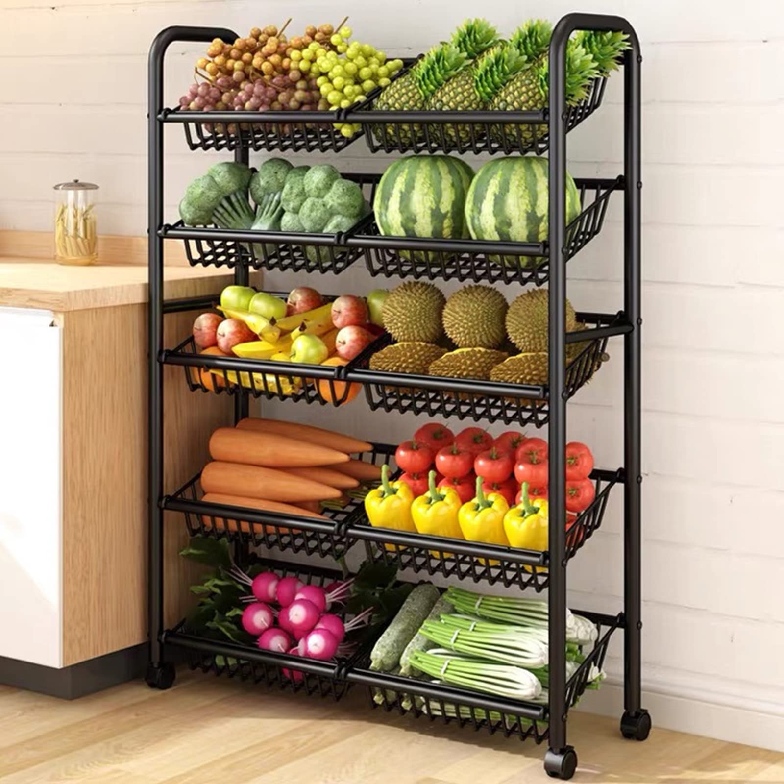 Fruit Groente Mand Keuken Stapelbare Rollende Kar met Wielen Vrijstaande Fruit Groenten Opslag Utility Cart Mobiele Slide Out Organizer, voor Keuken Badkamer Slaapkamer Woonkamer