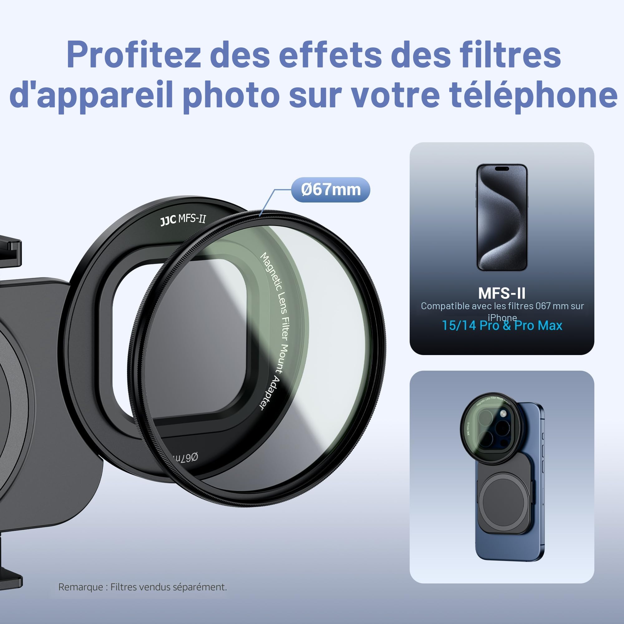 JJC Adaptateur de Filtre magnétique de téléphone pour iPhone 17, 17 Pro Max/Pro/Plus, 16, 16 Pro Max/Pro/Plus, 15, 15 Pro Max/Pro/Plus, 14, 14 Pro Max/Pro/Plus – Support de Filtre de 67 mm