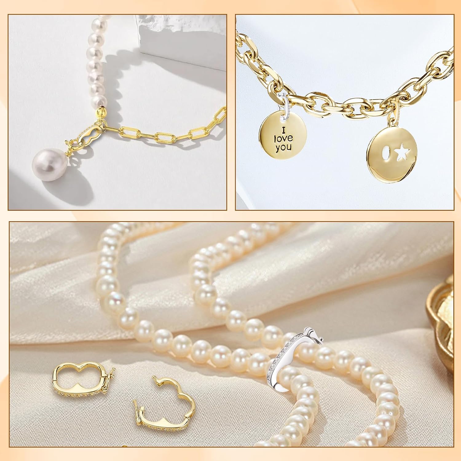 4PCS Necklace Shortener Clasp Pearl Enhancer Connector Clasps Cubic Zirconia Bracelet Push Clasps with Secure Lock for Jewelry Making DIY Crafts Necklace Chain Clip Bead Crystal Gemstone Clasp - Image 2