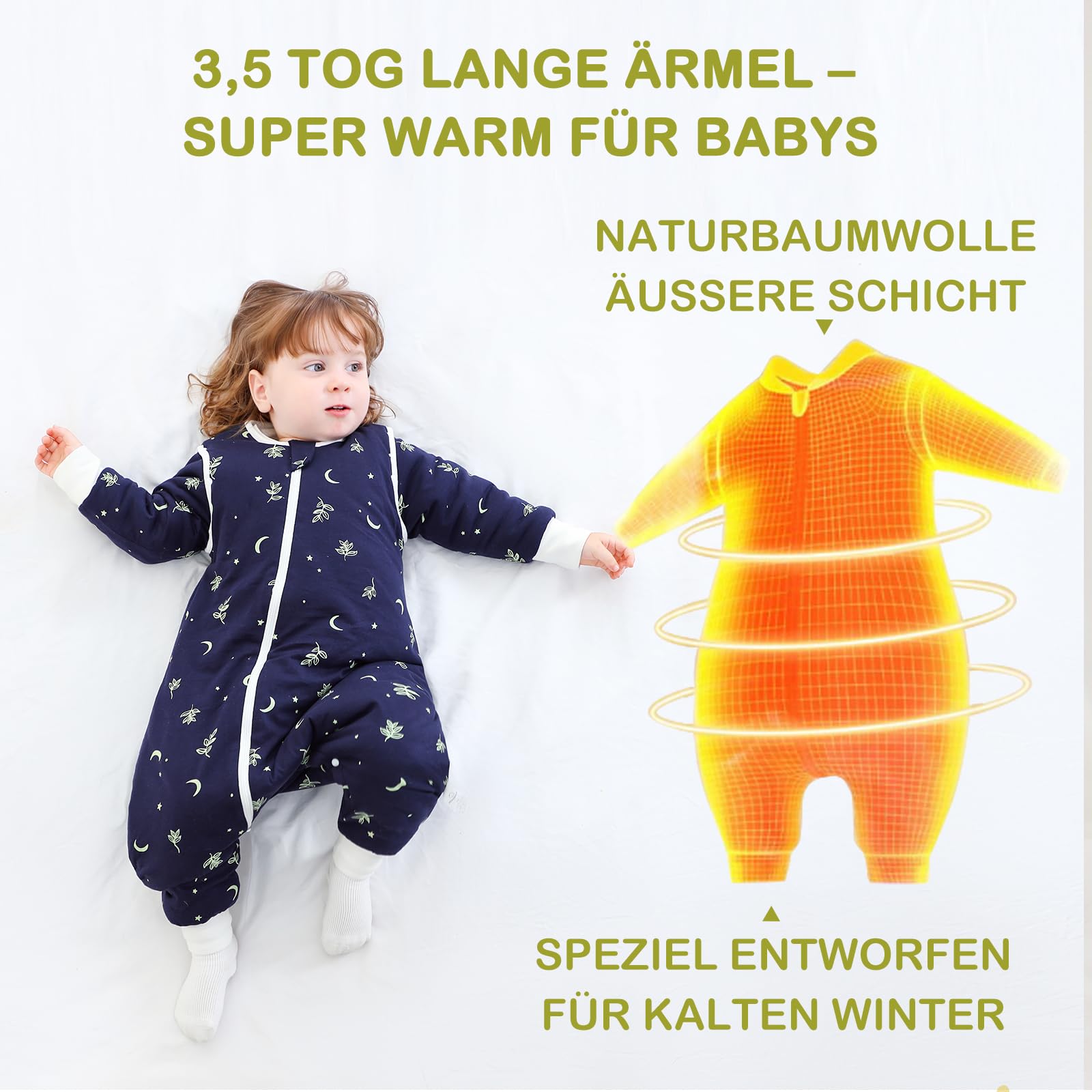 Schlafsack mit Füßen 3.5 TOG Baumwolle Mondlichtblätter L