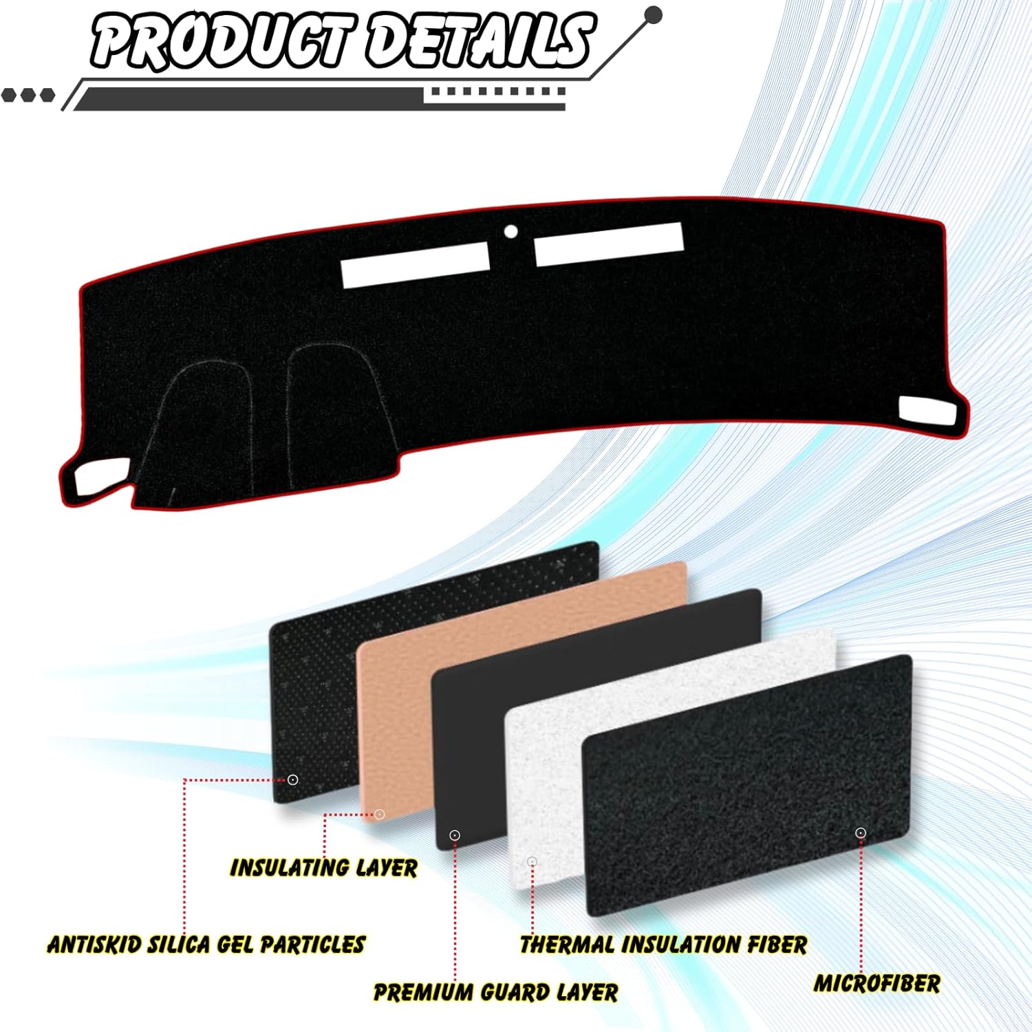 Non-Slip Dash Cover Dashboard Cover Mat Custom Fit Center Console Cover Sunshield Protector Pad Compatible with for Chevy Chevrolet Camaro 2010 2011 2012 2013 2014 2015 (Red Trim)