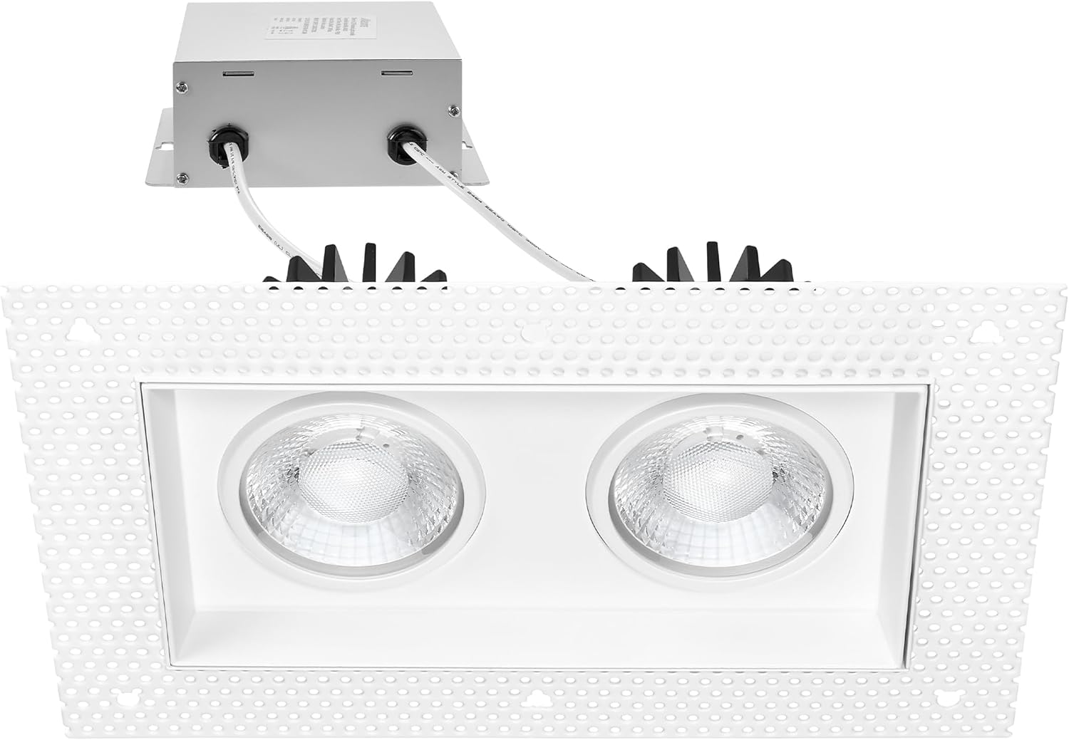 Maxxima 4 inch 2 Head Trimless Slim Square Recessed Anti-Glare LED Gimbal Downlight Canless IC Rated 2000 Lumens 5 Color Temperature Selectable 2700K/3000K/3500K/4000K/5000K Dimmable 90 CRI J-Box Incl