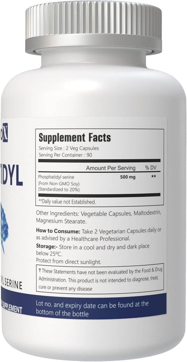 Phosphatidylserine, 500mg, 180 Veggie Capsules - 90 Servings, Gluten Free, Non-GMO, and Vegetarian Friendly - Image 2
