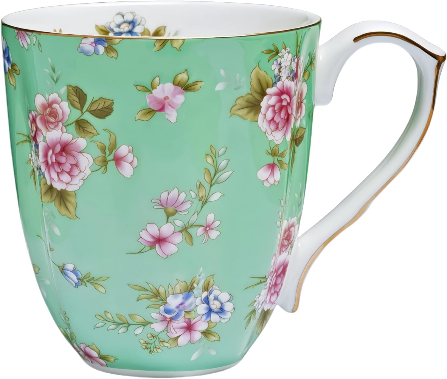 LJIMICAORO 13oz Bone China Floral Mug with Gold Bone China Coffee Mugs Bone Teacup Christmas Mugs Birthday Gifts for Women Mom Friends Coworker