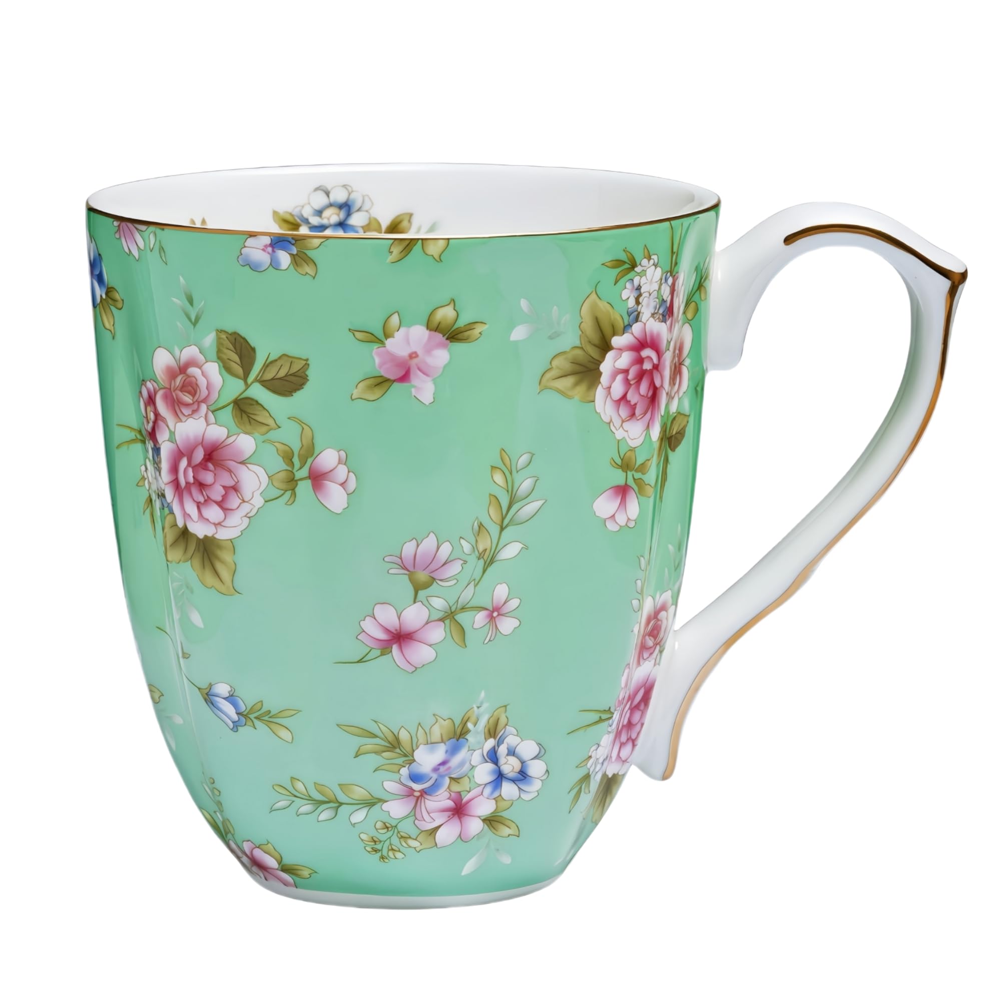 Photo 1 of 13oz Bone China Floral Mug with Gold, Porcelain Flower Teacup for Home