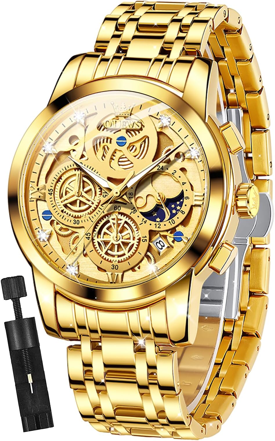 Ladies Luxury Gold Silver Stainless Steel Quartz Watch Waterproof Date