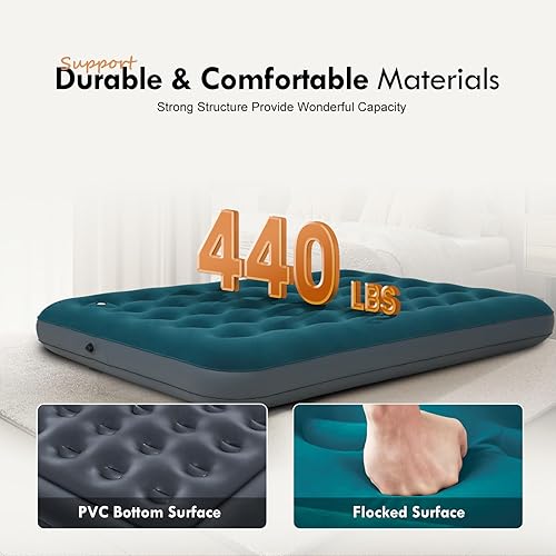 Miniatura 3 de Colchón de aire de camping de tamaño completo con bomba de pie incorporada, cama inflable inflable colchón colchón para dormir