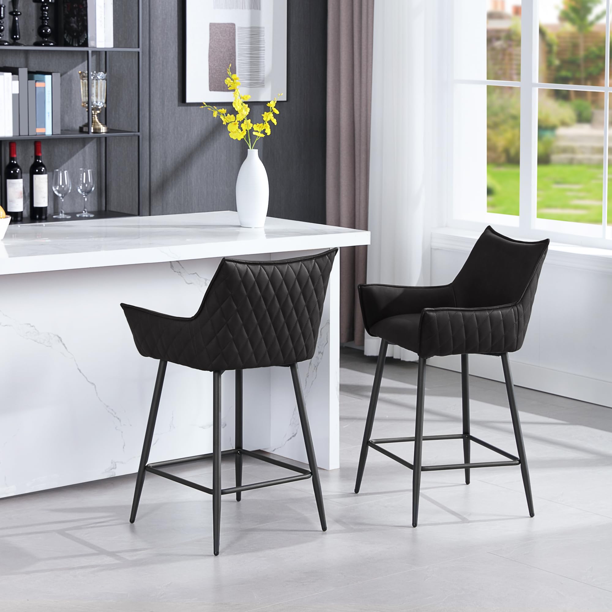 WOLTU Juego de 2 Taburetes de Bar con Respaldo Asiento PU, Antracita | para Comedor, Salón y Cafetería