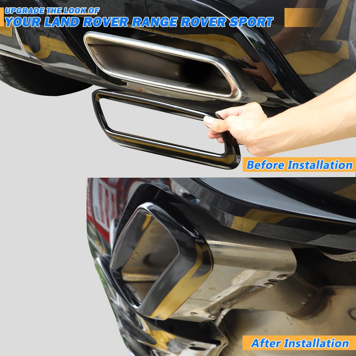 Stainless Steel Exterior Accessories Exhaust Muffler Tail Pipe Trim Cover For Land Rover Range Rover Sport L461 2023-2024 Car Rear Cylinder Exhaust Pipe Cover Trim (Style B, Black)