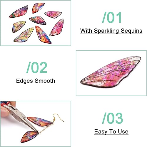 Miniatura 7 de FASHEWELRY Dijes de ala de mariposa coloridos dijes de resina transparente de libélula con lámina dorada para hacer aretes, joyería, manualidades,