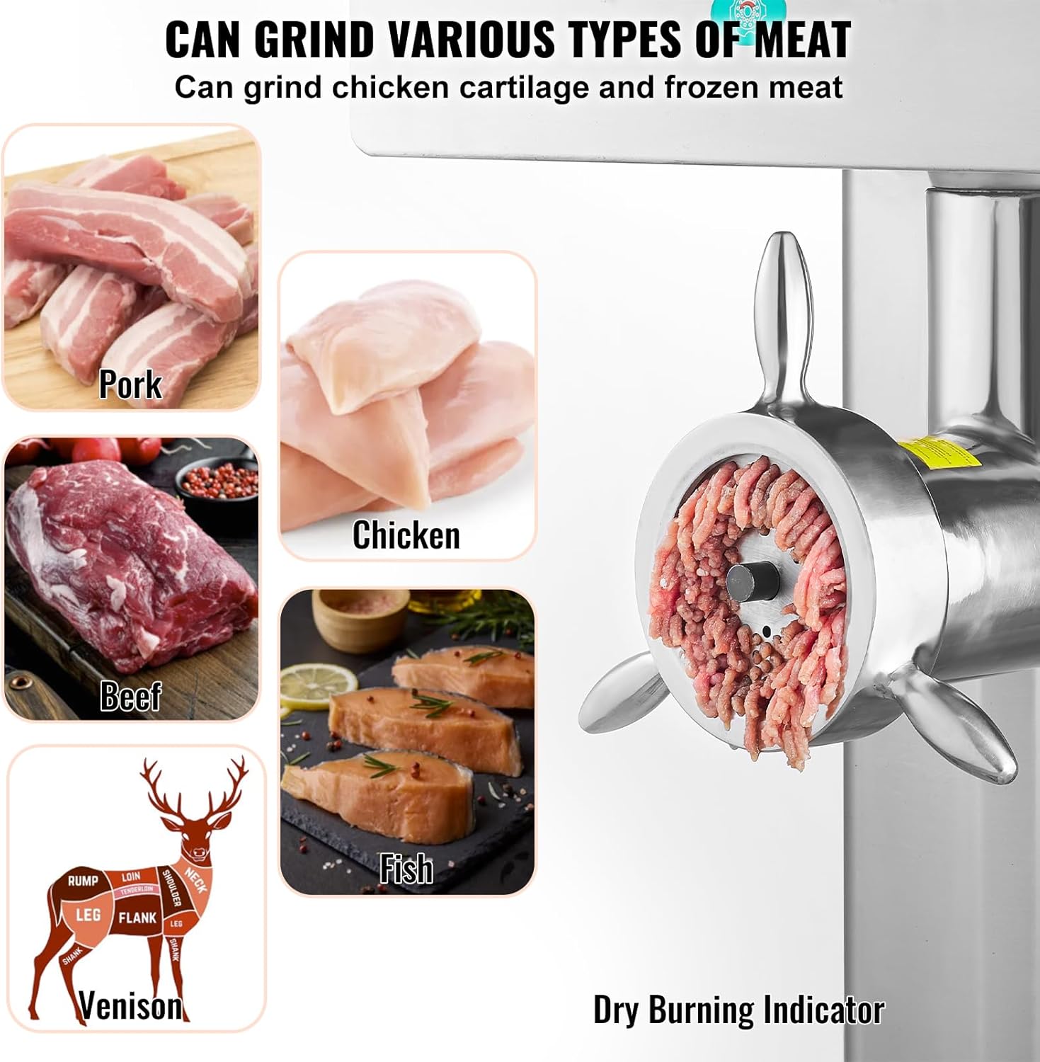 VEVOR Commercial Electric Meat Grinder, 36.7Lb/Min Cabinet Meat Grinder, 4000W Industrial Grinder with Blade, Grinding Plate, Stainless Steel Meat Mincer Machine for Kitchen, Restaurant