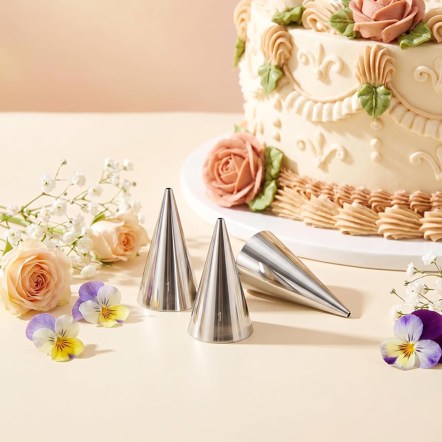 #1 Piping Tip for Writing, 3 Pieces Cake Piping Tip Seamless Icing Tips Stainless Steel Cupcake Pipings Tips Elegance for Fine Details Frosting Macarons Dessert Cake Decorations