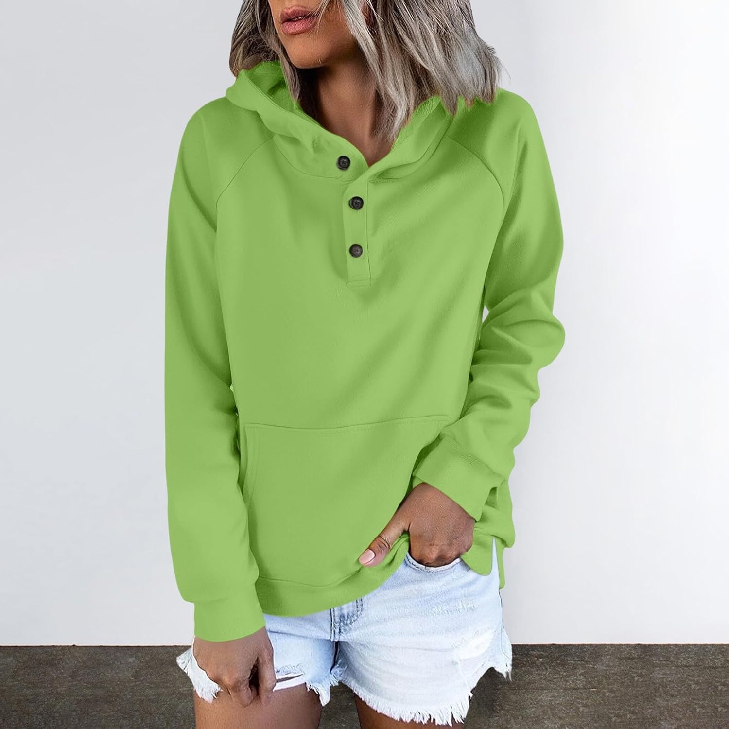 Women's Mock Neck Hoodies,2025 Plus Size Long Sleeve Button Collar Pullover Hooded Sweatshirts for Fall Going Out - Image 4