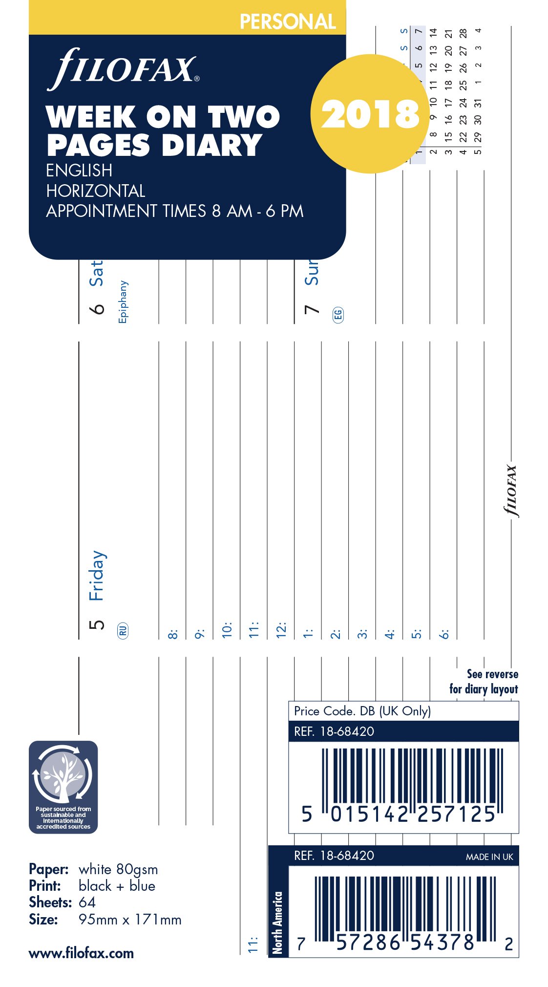 Agenda Personnel Filofax 2018 - Semaine sur Deux Pages Horizontal