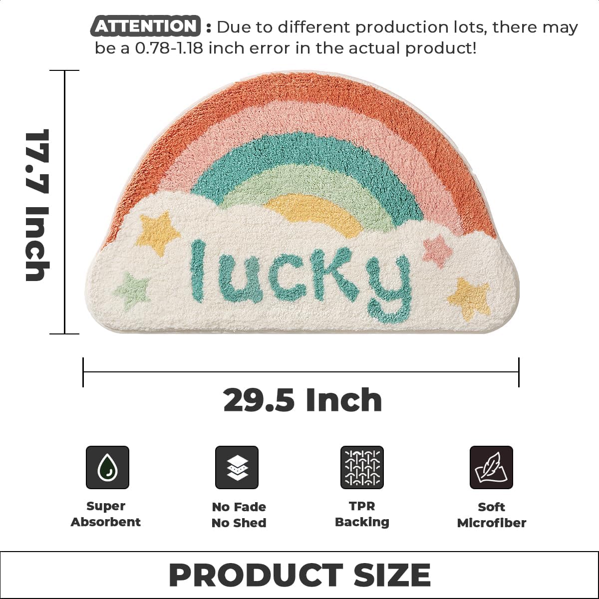 Cute Rainbow Bathroom Mat Super Absorbent and Non Slip Bath Mat Machine Washable Thick Fluffy Floor Mat for Shower, Bedroom and Balcony (30"x18")