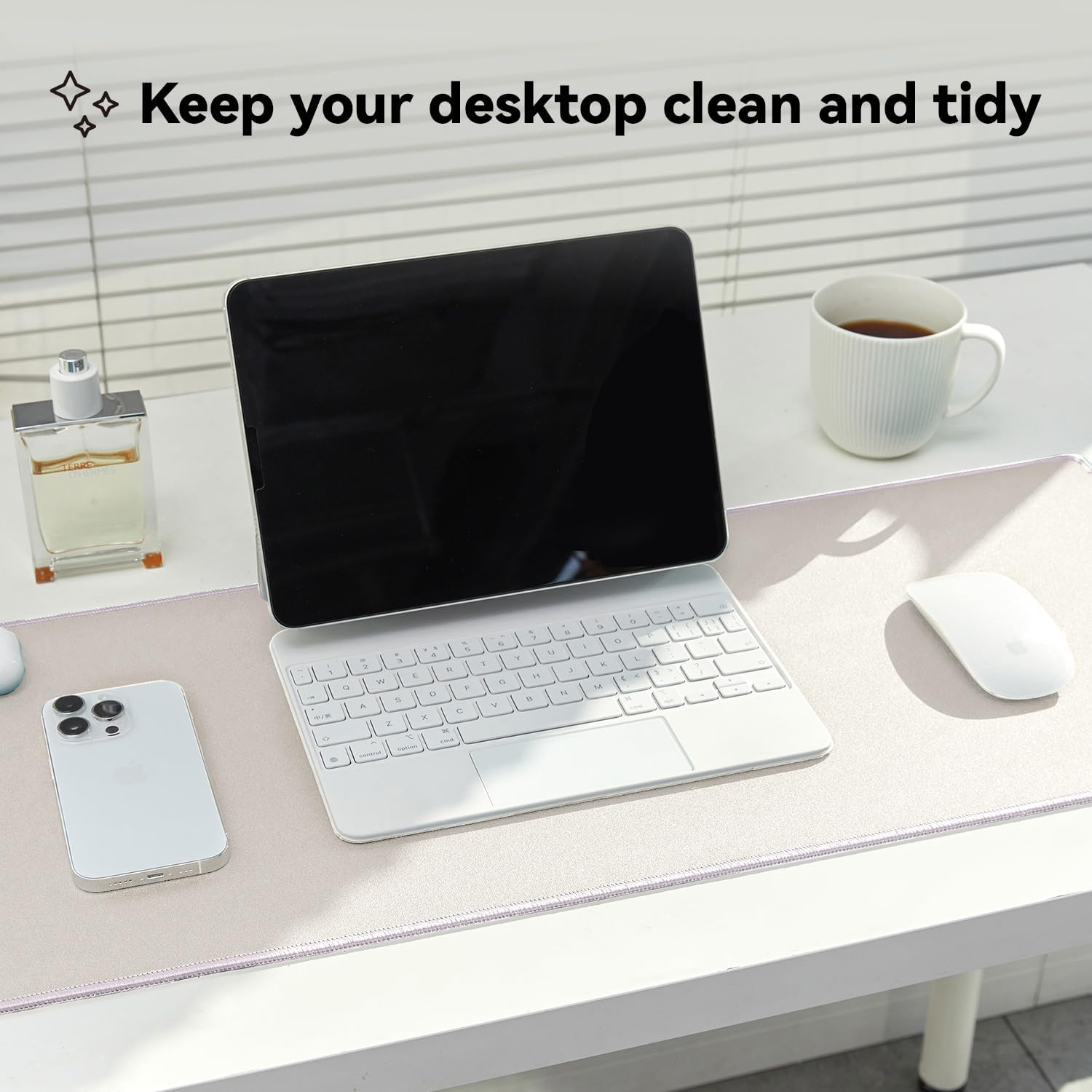 Waterproof Large Gaming Mouse Pad with Durable Stitched Edges, Non-Slip Rubber Base, Grainy Jacquard Mouse Mat Desk Pad for Home Office Gaming, 31.5''x11.8''x0.12'', Beige - Image 2