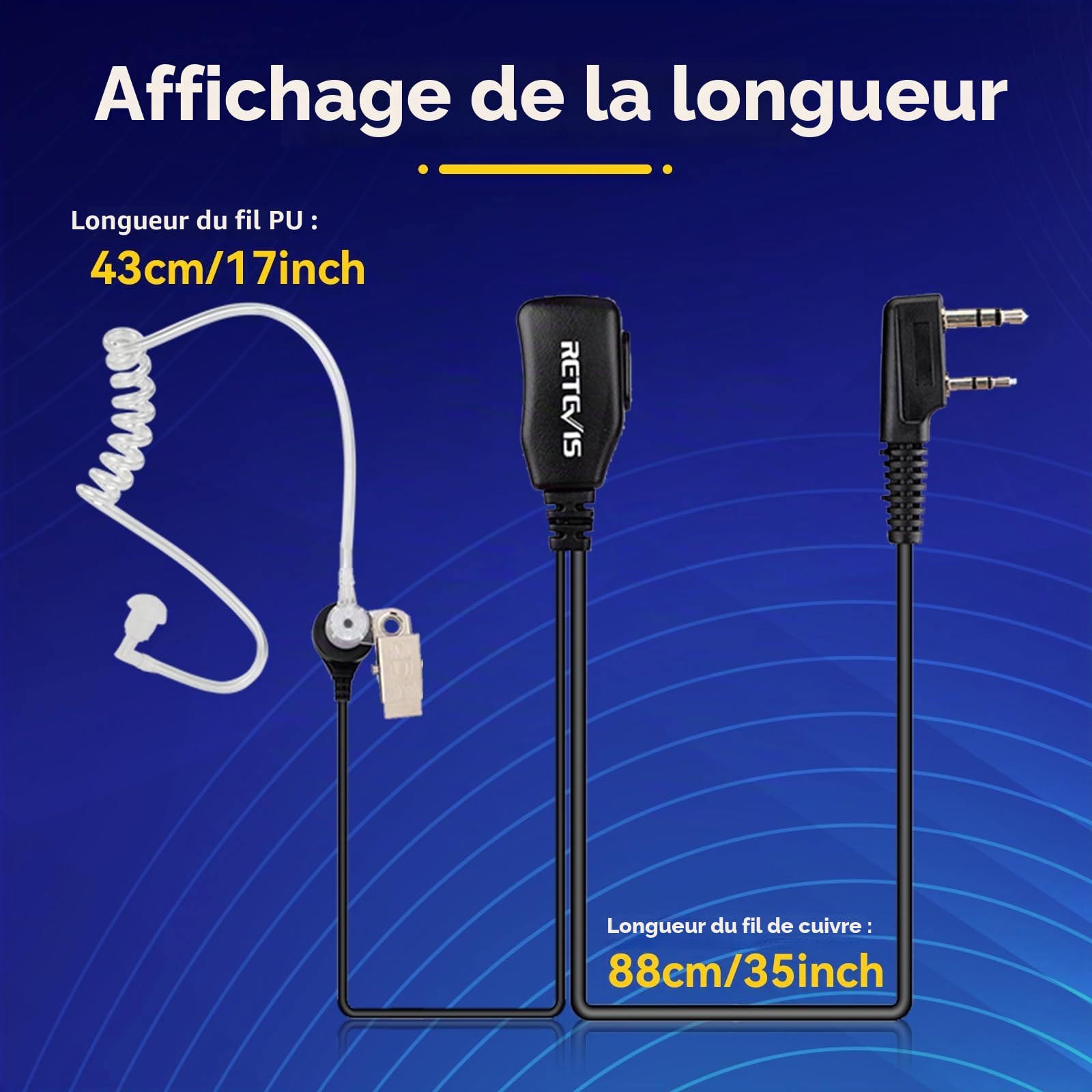 Retevis Lot de 10 écouteurs sans Fil à 2 Broches - Compatible avec Talkie Walkie RT24 RT27 RT22 RT622 RT617 RT618 RT619 Baofeng BF-88E BF-88S Tyhbelle BF-88E Kenwood