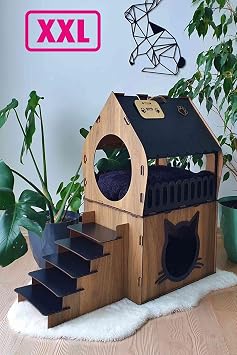 B y k Kedi Evi Xxl Terasl  Kedi Evi 5kg Ve  zeri Kediler I in XXL S YAH
