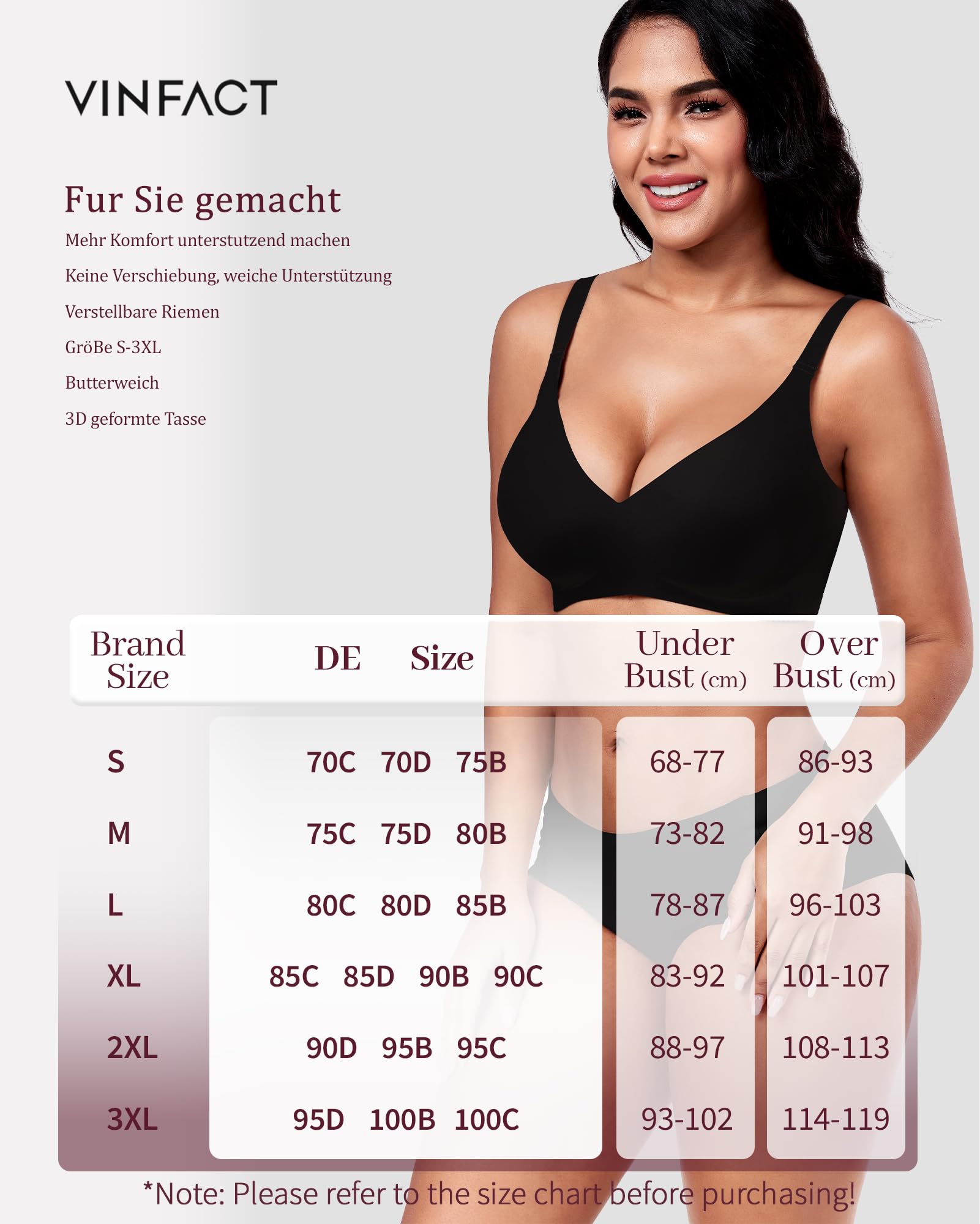Vinfact V Collo Reggiseno Senza Ferretto Super Morbido e Traspirante Reggiseno Reggiseni Donna per Dormire Imbottito Senza Cuciture Alto Sostegno T-Shirt Bralette con Estensione Reggiseno