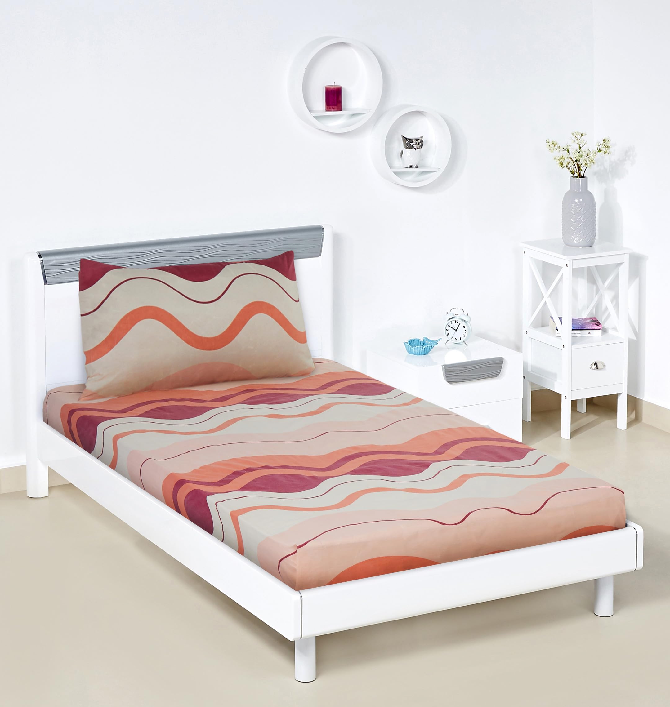 Amazon Brand - Solimo Scarlet Waves Single Bedsheet with 1 Pillow Cover, 120 GSM (B0CCDBG54N) Amazon Price History, Amazon Price Tracker