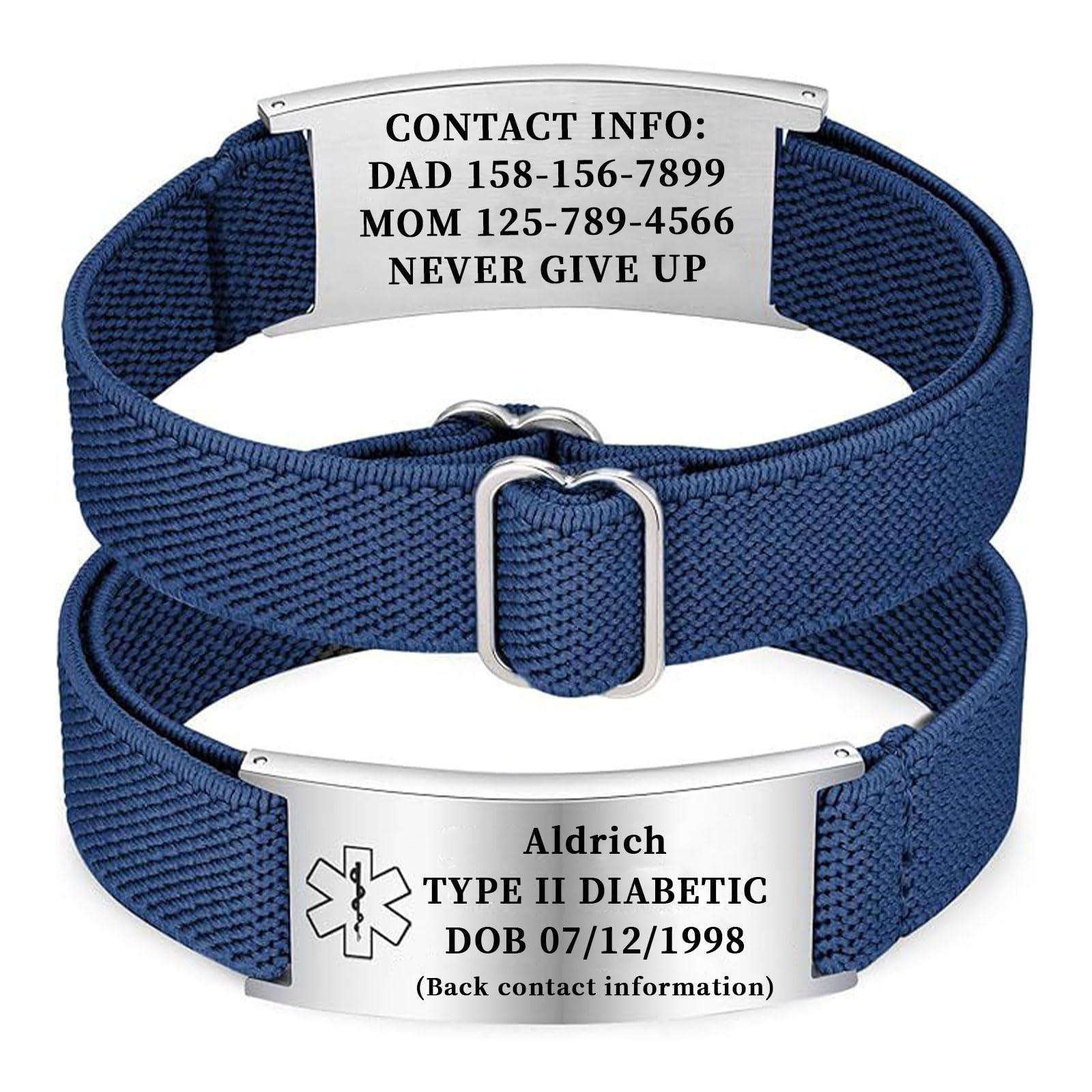 Sitycmt Personalized Medical Alert Bracelets for Women & Men, Engraving Customizable Emergency Medical ID Bracelets, Adjustable Webbing Wristband, for