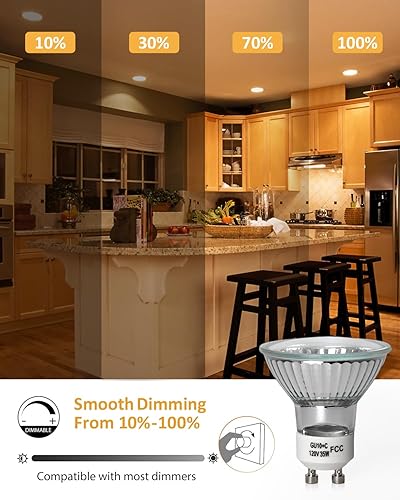 Miniatura 9 de Bombilla GU10 de 120 V 50 W para lámpara calentadora de velas, 2 bombillas halógenas GU10+c regulables de 2800 K blanco cálido de 2 pines, bombilla