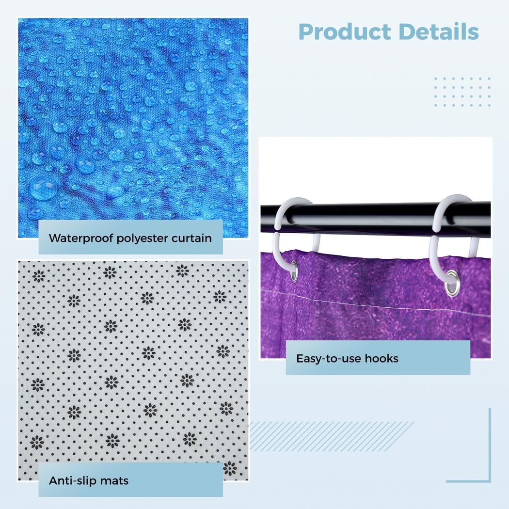 Bathroom Mat, Colorful Shower Curtain Set - 4Pcs, Bath Curtain, Toilet Lid Cover