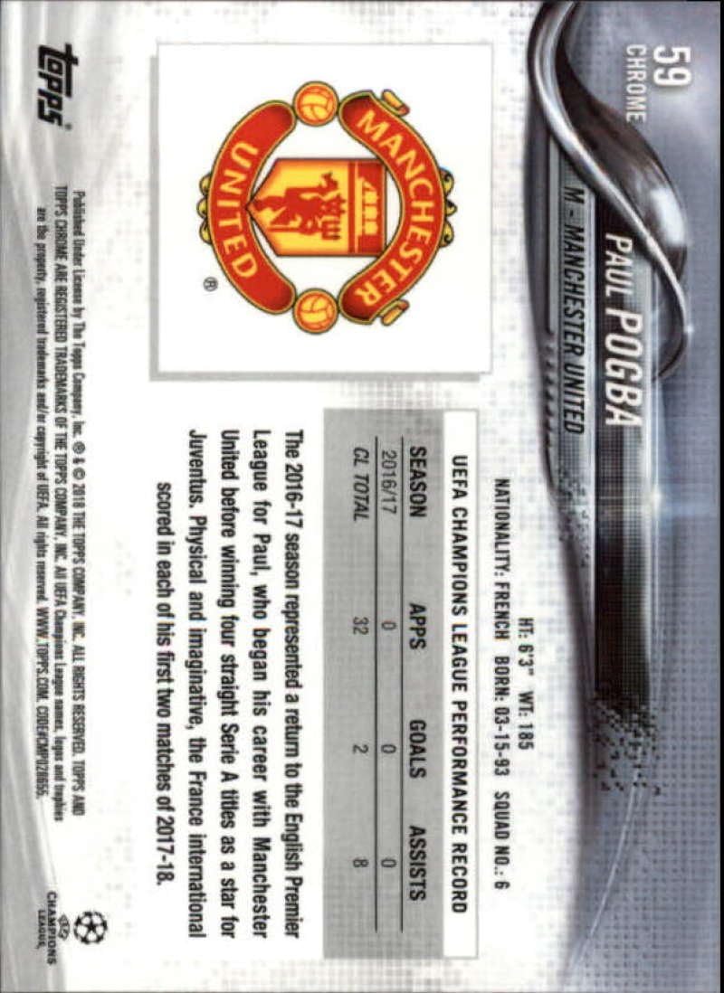 2017-18 Topps Chrome UCL UEFA Champions League #59 Paul Pogba Manchester United Soccer Futbol Card