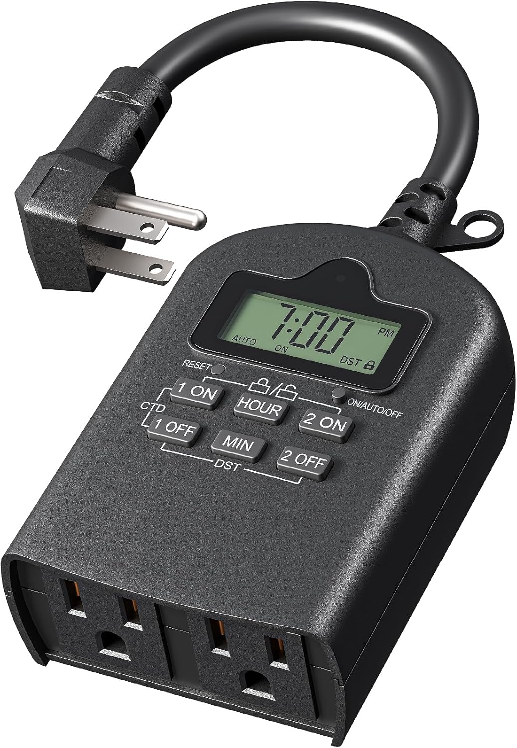 DEWENWILS Outdoor Timer Outlet Waterproof, Outdoor Digital Timer for Lights, Programmable with 2 Grounded Outlets, for Home and Garden, 15A, 1/2HP, Heavy Duty, ETL Listed