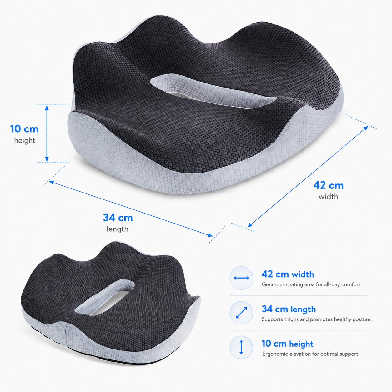 Cuscino ortopedico a ciambella per emorroidi per coccige, coccige, pile, sollievo dalla pressione – Cuscino in memory foam per sedia da ufficio – mira a piaghe e sollievo dal dolore