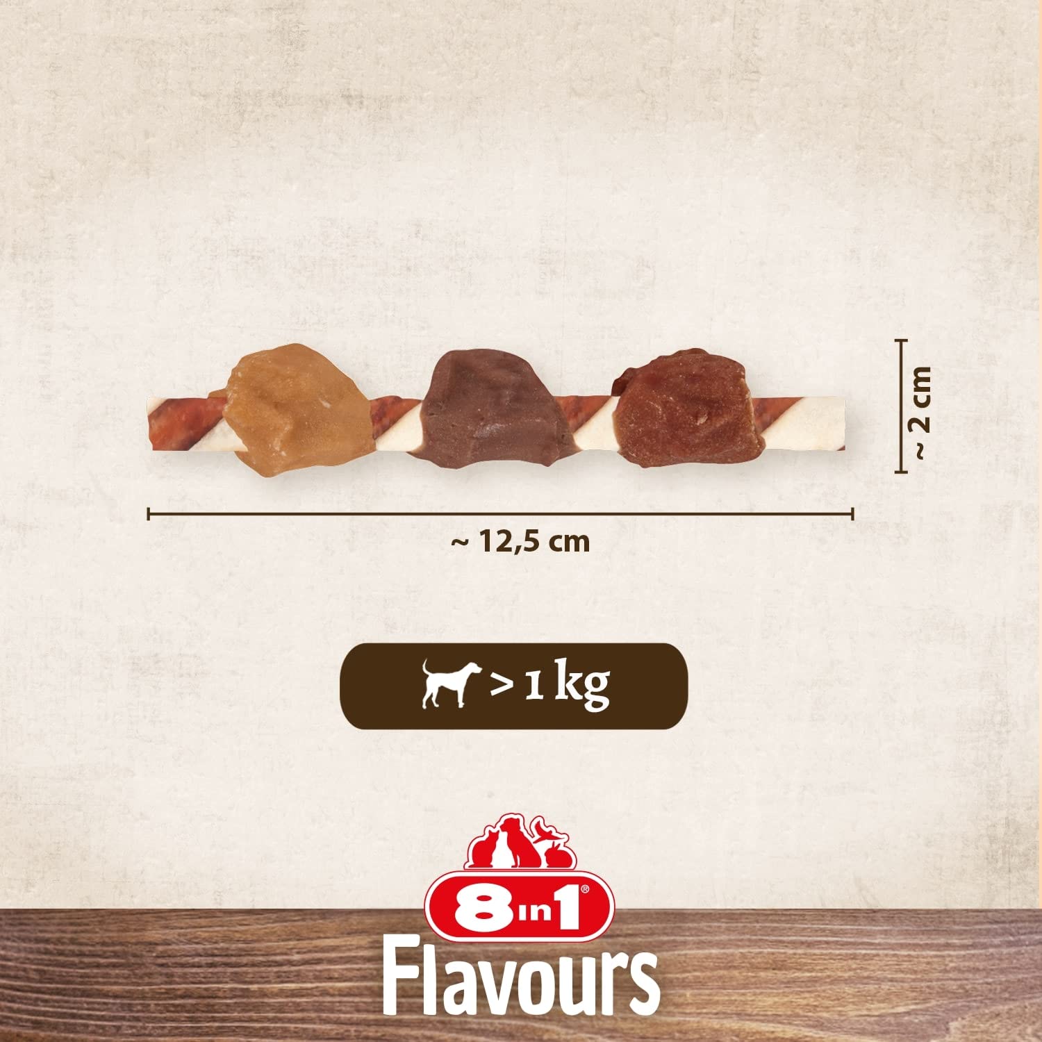 8in1 Triple Flavour Skewers Bastoncini da masticare per cani - Snack da masticare con carne extra, confezione da 113 g (ca. 6 pezzi)