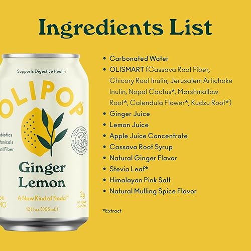 Miniatura 6 de OLIPOP Soda prebiótica Pop, jengibre limón, prebióticos, botánicos, fibra vegetal, 12 fl oz (12 latas)