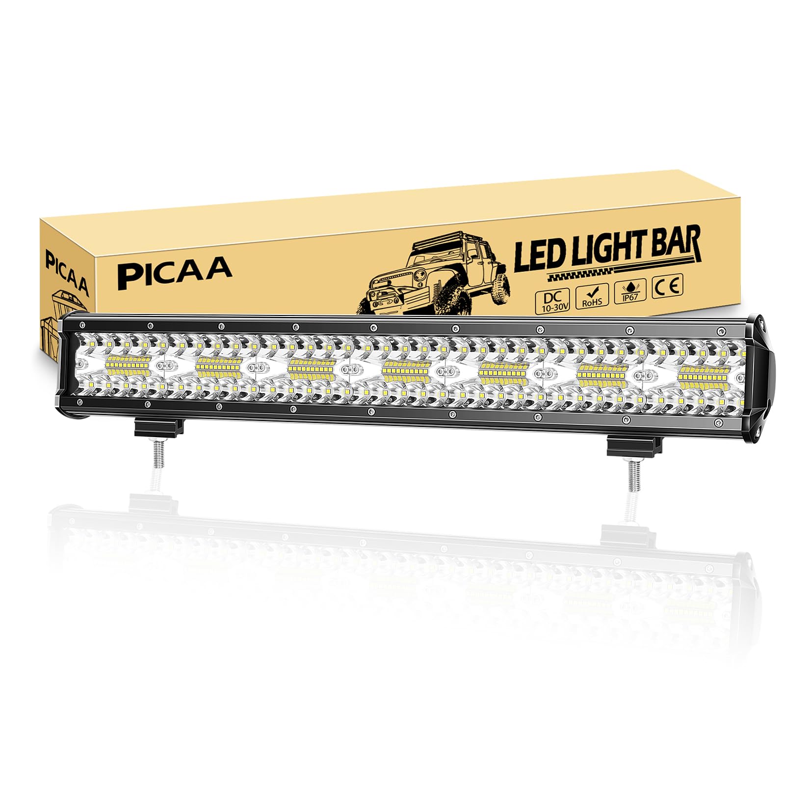 PICAA Barra Led Tres Fila 20 pulgadas 51CM 420W 8D Barra de luz LED 12V Barra de luces LED auxiliar LED Foco reflector Barra de luz de trabajo LED para SUV Offroad ATV UTV Tractor 4x4 coche auto | 12 V 24 V, 6000 K, faro adicional, combinación de luz de t