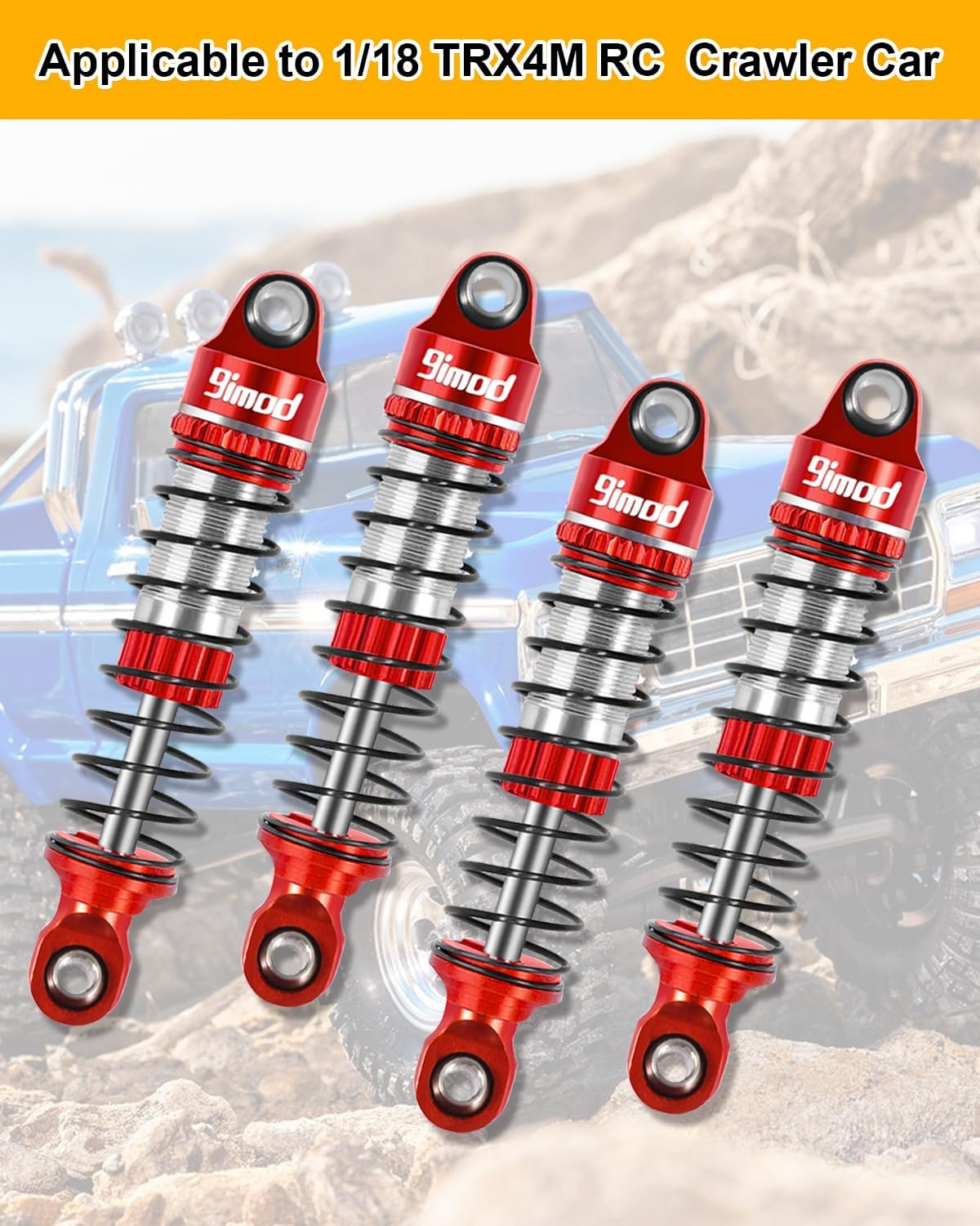 53mm Shocks - Aluminum Threaded Shock Absorber Oil Damper for TRX4M TRX4MT 1/18 RC Crawler Upgrade Parts (Red)