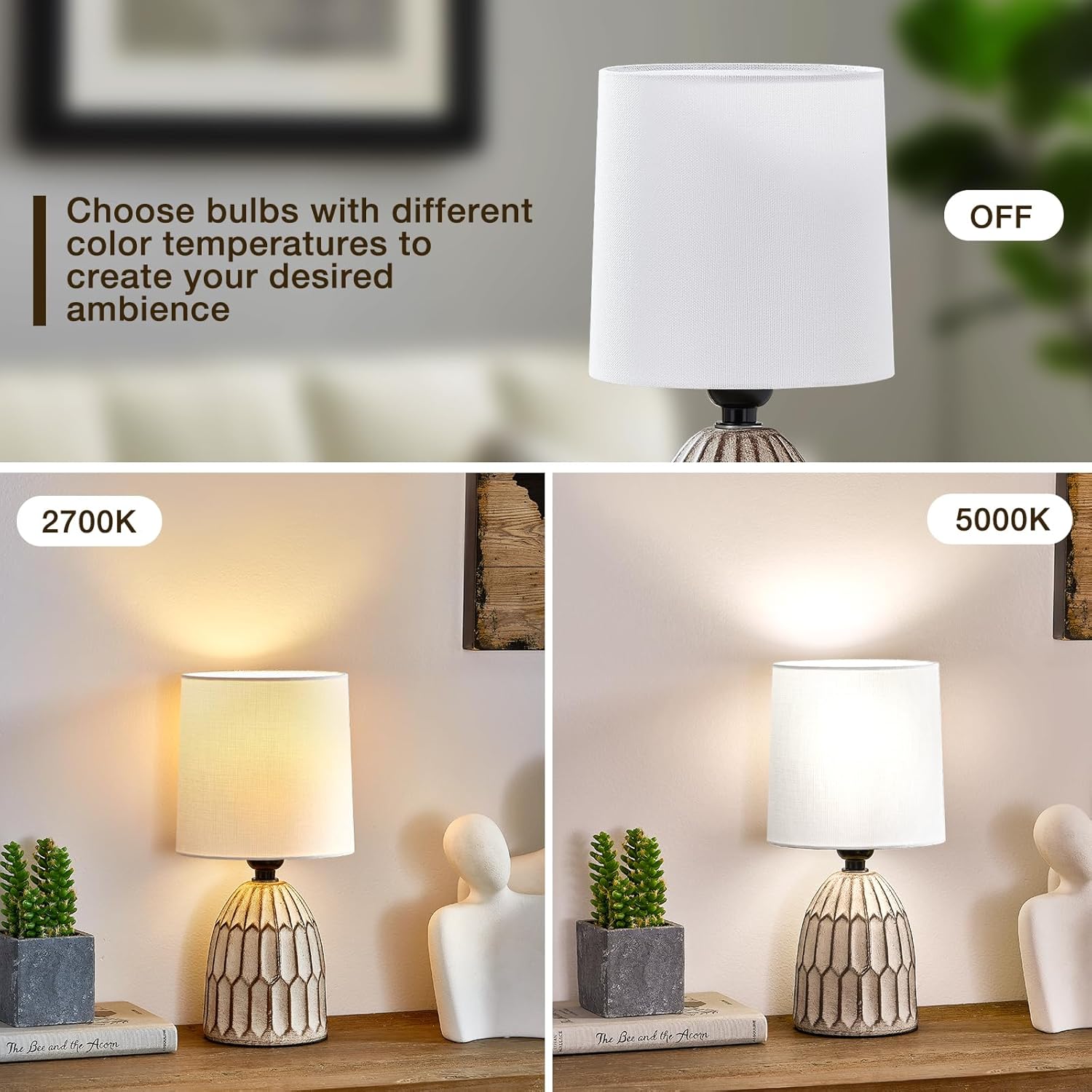 Table Lamps Set of 2-13.5" Small Boho Lamp - Bedside Lamps - Farmhouse Rustic Ceramic Table Lamp for Bedroom, Living Room, Nightstand, Office, Side Desk Lamp, End Table Lamp