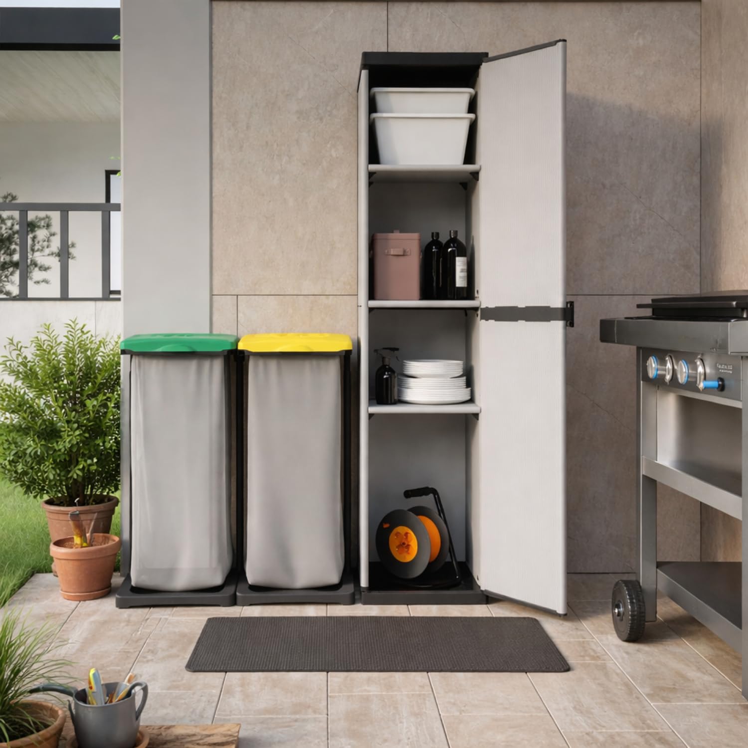 PALUPLUS Armadio Alto a 1 Anta in Resina di colore Grigio, Misura 34x38,5x165 cm, 4 Ripiani Multiuso, Mobile da interno ed esterno con piedini antiscivolo, Made in Italy -MONG3912F -9