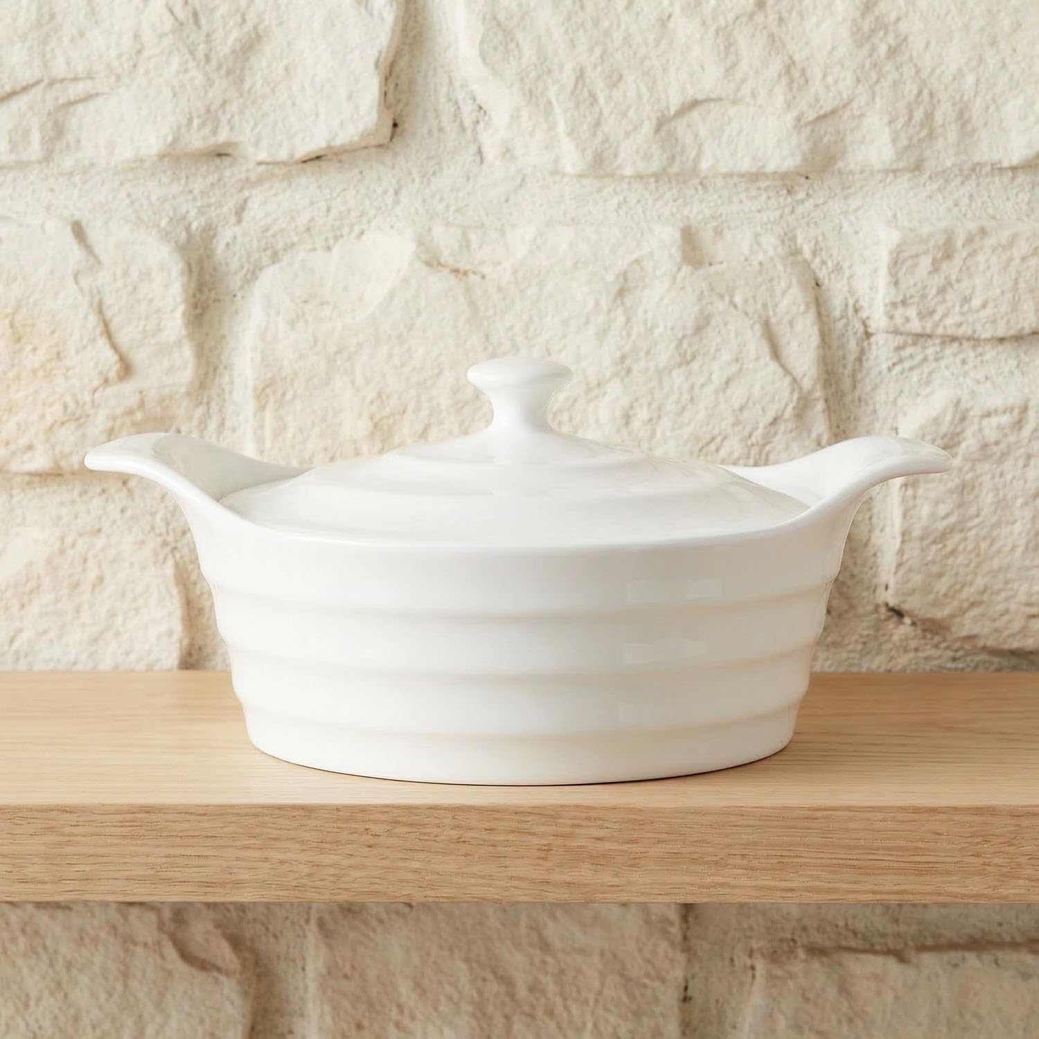 8" x 6" Ceramic Casserole Dish with Lids 31 Oz White French Soup Tureen Bakeware Set with Handle - 10 IN, Chip and Crack Resistant Baking Dish, Microwave, Dishwasher, Oven, Fridge Safe