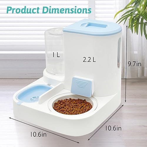 Miniatura 2 de Fhiny Alimentador de gravedad para gatos y dispensador de agua, 2 en 1, bebedero automático para mascotas, juego de cuencos de cerámica