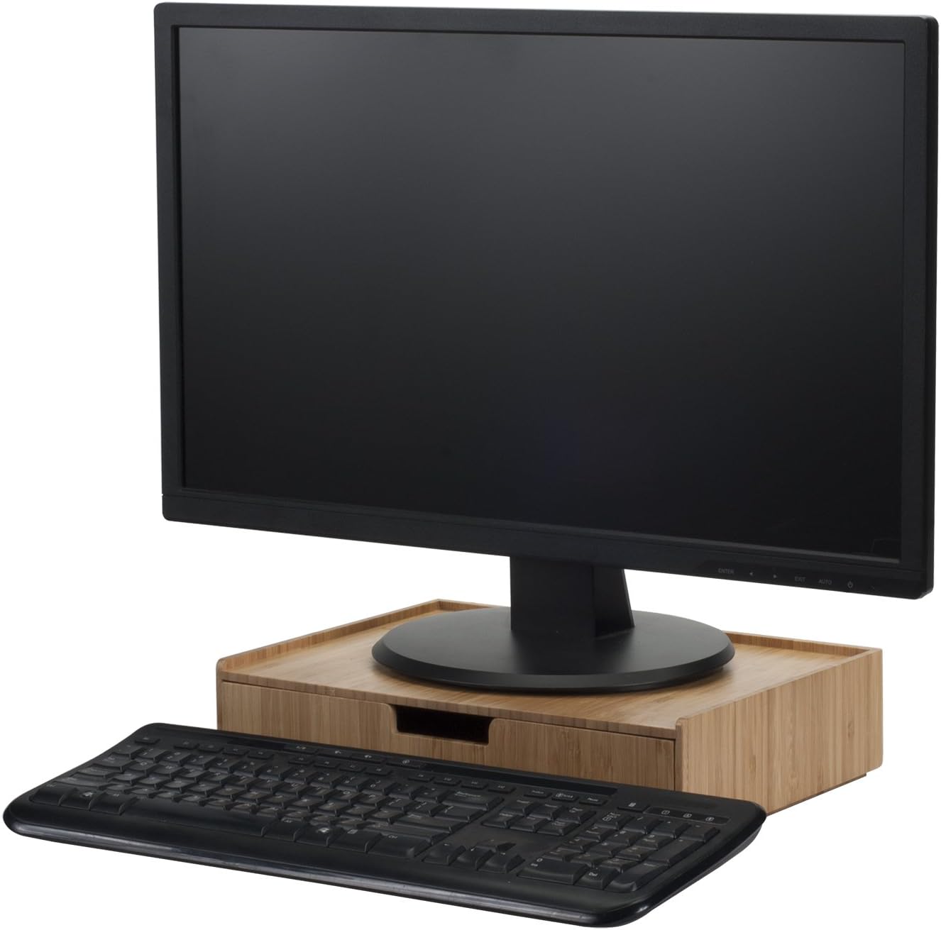 MobileVision Bamboo Drawer Large, Monitor Stand & Stackable Storage Solution for office products pens, pencils, scissors, notepads, business cards and more
