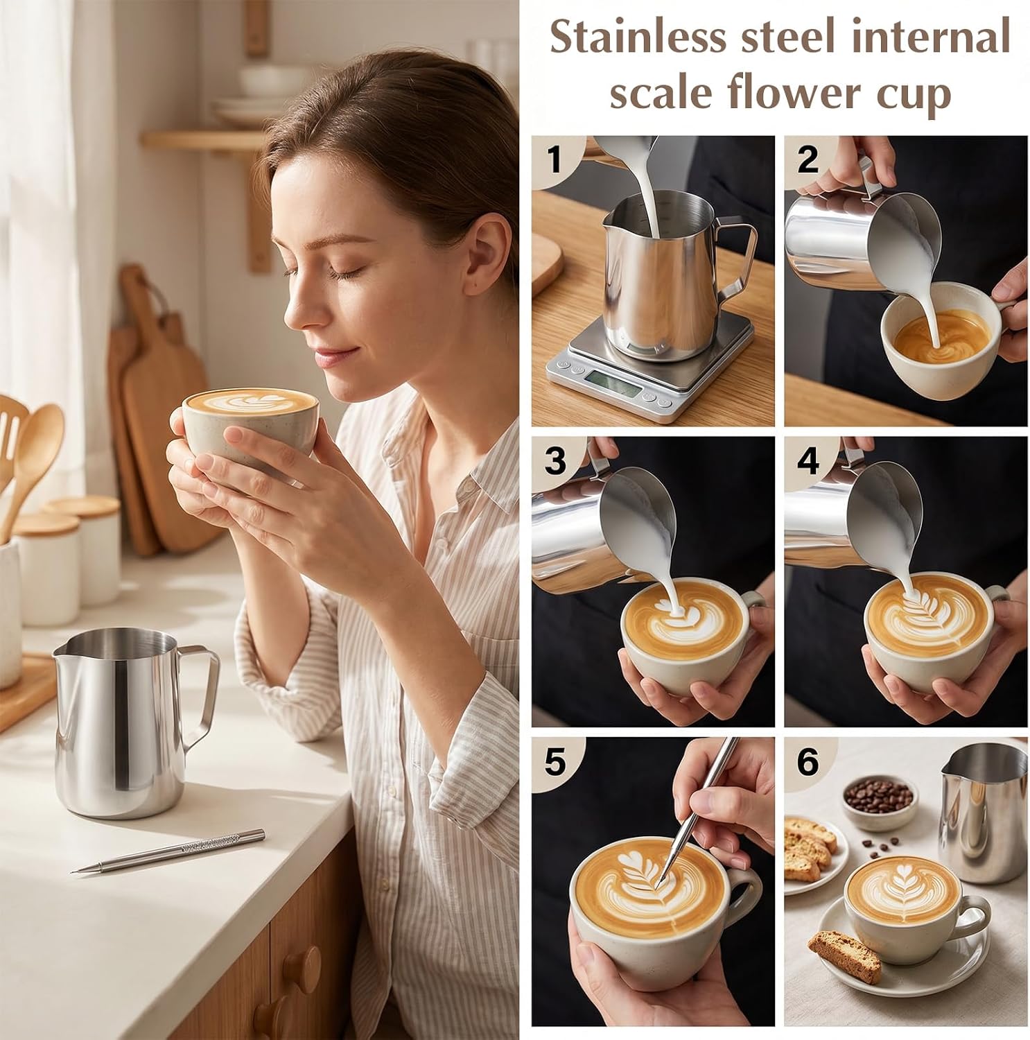 2 Pack Milk Frothing Pitcher, 900ml (32oz) Large Stainless Steel Milk Frothing Pitcher with Scale and Latte Art Pen for Milk/Coffee/Cappuccino/Latte/Espresso