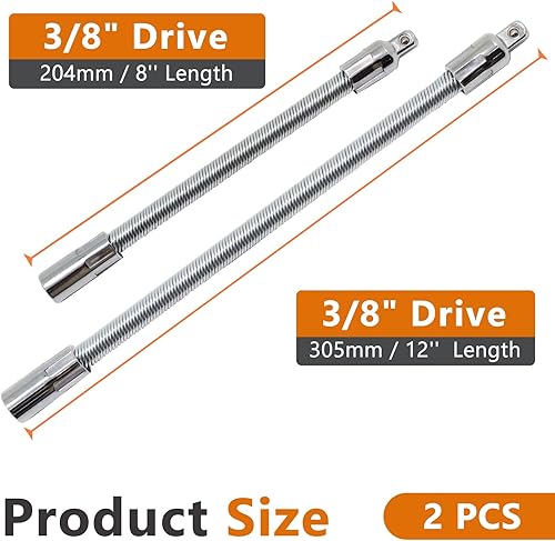Miniatura 2 de BENLIUDH Extensión de enchufe flexible de 38, extensión de llave flexible, mango de controlador de enchufe de 2 piezas (8 pulgadas, 12 pulgadas)