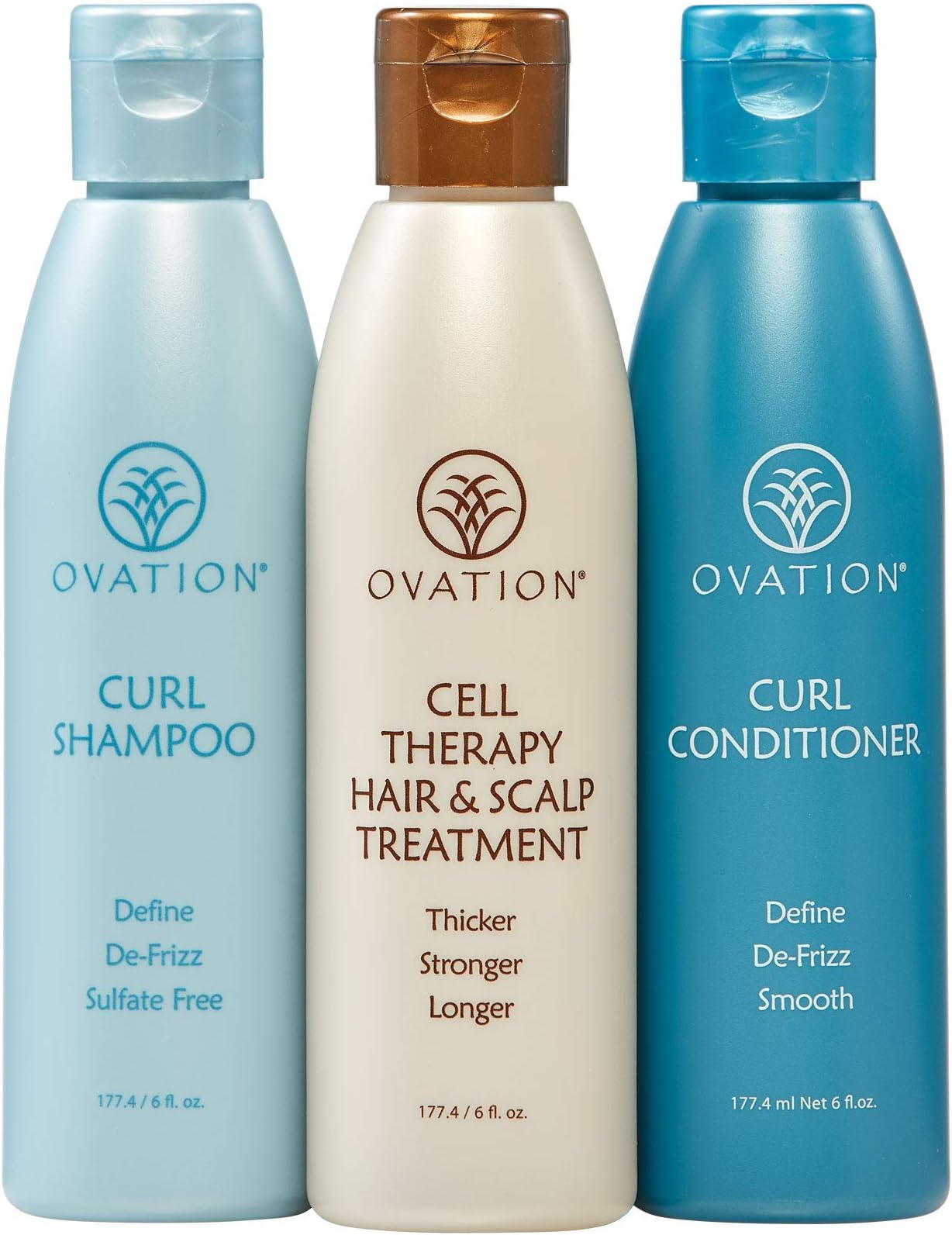 Ovation Hair Curl Cell Therapy 6 oz System - Curl Shampoo and Conditioner, Cell Therapy Hair & Scalp Treatment - Hair Treatment Set for For Shinier, Softer, More Defined Waves or Curls
