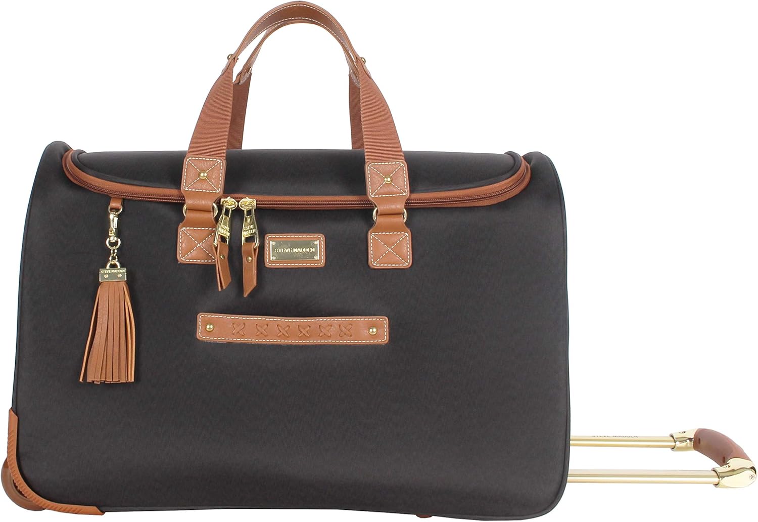 Steve Madden Designer Carry On Luggage Collection - Lightweight 20 Inch Duffel Bag- Weekender Overnight Business Travel Suitcase with 2- Rolling Spinner Wheels (Global Black)