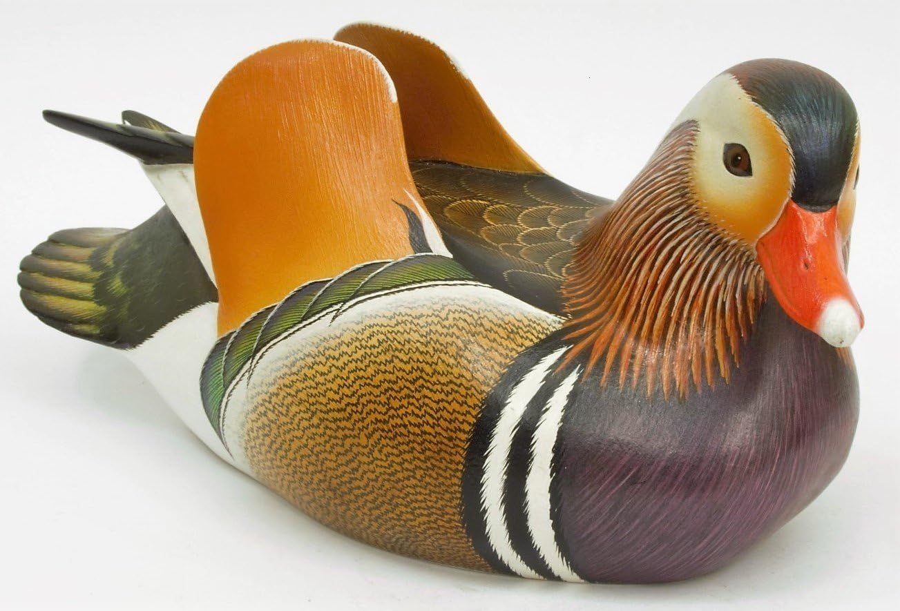 Brave Wings Handmade #127 | Mandarin Duck | Hand Carved and Painted Wooden Ornament Sculpture Figurine Statue Gift for Unique Table Decoration Home Decor Valentine