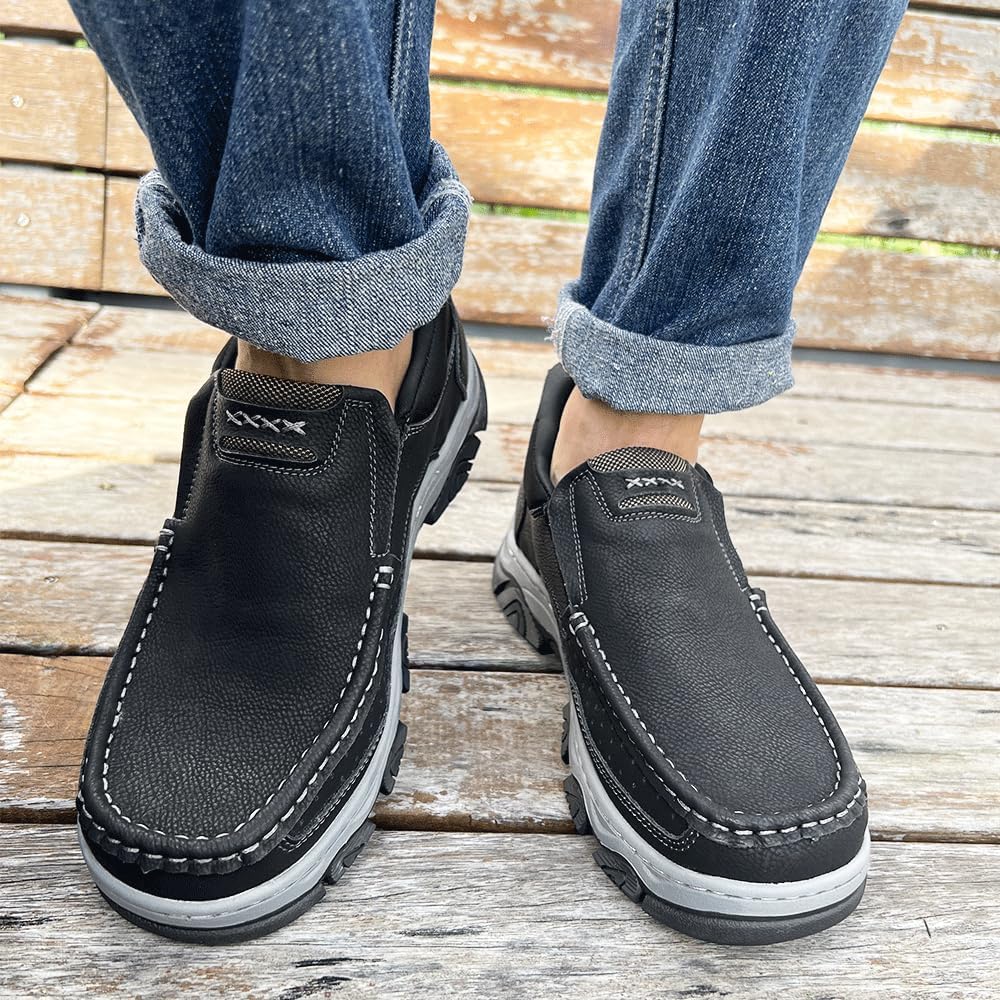 YONGJIA Mens Hands Free Slip in Loafers Walking Slip on Leather Casual Comfortable Breathable Shoes - Image 2