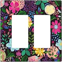 Vista 145 de Cubierta de interruptor de luz de 3 cuadrillas con diseño de flores azules púrpuras, cubierta de placa de pared de triple palanca, arbustos florales